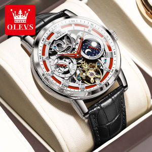[Hot Sale] Top OLEVS Brands Watch For Men Original Waterproof Automatic 2022 Fashion Skeleton Luminous Multifunctional Dial 100% Imported Mechanical Movement Genuine Leather Strap Luxury Mens Watch