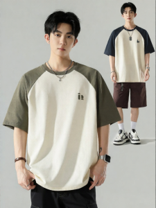 Wood soon | Japanese Heavyweight Color Block Crew Neck Short Sleeve Summer Cotton Loose Patchwork Tee