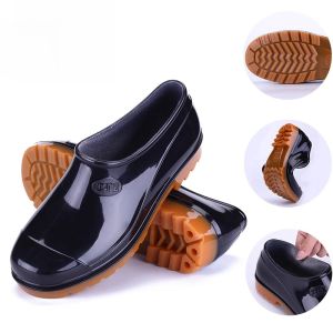 Mens Rain Boots Fleece Lined Slip-On Waterproof Kitchen Non-Slip Wear-Resistant Rubber Sole Cowhide Boots Spring Autumn