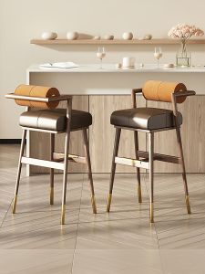 Retro Style Solid Wood Back Bar Stool Luxury Sensation Home Bar Chair Bar Counter High Table Stool Front Desk Island Stool