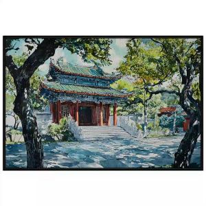 Tranh phong cảnh vẽ chùa phật giáo. Tranh treo tường dán tường sơn dầu canvas trang trí.CGI-2048