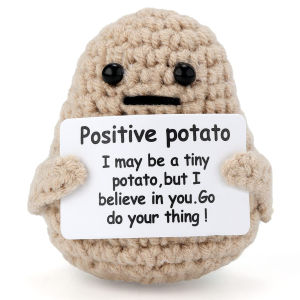 Mini Funny Knitted Potato Toy with Positive Card: Cute Crochet Cheer-Up Gift - Creative Decor for Friends/Parties/Christmas