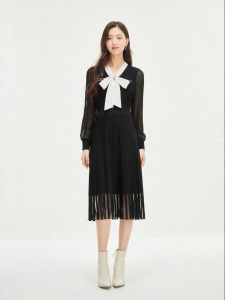 Koradior | Elegant French Style Bow Lace Dress