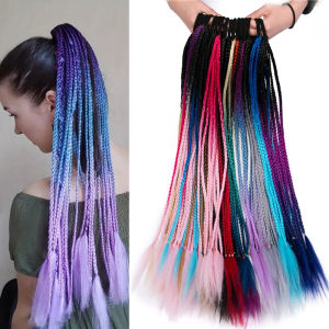 Synthetic 24Inch Y2K Rainbow Horsetail Wig Long Boxing Braid Hair Ponytail Extension High Temperature Fiber Hairpiece for Women