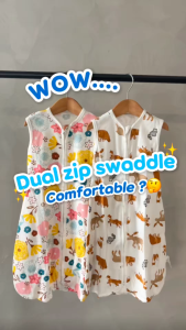 Ready Stock 🇲🇾  2 Ways Zip Baby Swaddle Zipper Newborn Infant Cotton Sleeping Bag Stretchable Bedung Bayi 0-3m with Hat