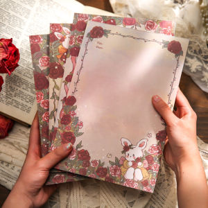 North Seven Rose Rabbit Notebooks Artistic Illustration Writing Paper Notebook Couple Popular Recommendation Light Retro Hand Drawn Floral Planner Notebook Student Thick Memo Notebook Letter Paper