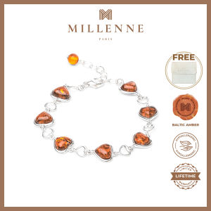 MILLENNE Multifaceted Baltic Amber Heart Silver Bracelet with 925 Sterling Silver (MLP-01)