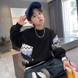 Trendy Spring Autumn Kids Hoodie for Boys Base Layer Shirt Casual Loose Fit Long Sleeve with Hat Breathable Comfortable Material