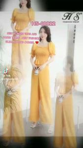 HS*40022*NEW ARRIVAL TWO PIECE JUMPSUIT  LADIES NEW STYLE FASHION WIDE LEG PANTS AND PUFF SLEEVE TOP