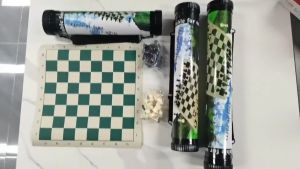 Portable Chess Board: Easy To Carry Roll-up Artificial Leather Mat & Bag