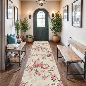 Thảm Trang Trí Lối Vào VIKAMA Spring Garden Botanical Green Floral Chất Liệu Sợi Polyester Không Trơn Trượt Giặt Máy Được Dùng Cho Các Dịp Lễ Hội Tại Nhà