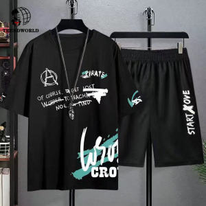 Summer Men s Suit Hip Hop Fashion Two piece Sportswear Men s Fashion Clothing Jogging Pants Suit Printed T shirt shorts Mens Suit