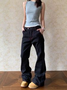 Apocket American Contrast Color Red Line Cleanfit Flared Jeans Womens Slimming Versatile Casual Pants Straight Leg Jeans