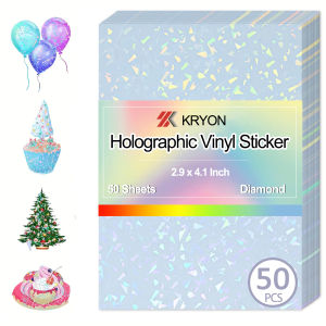 2.9 x 4.1 In 50 Sheets - Diamond Holographic Sticker Paper Glitter Clear Overlay Cold Laminating Film Self Adhesive Vinyl Sheets