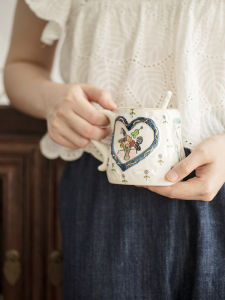 Hand-Painted Large Capacity Coffee Mug Nordic Style Milk Cup Water Cup Artistic Oil Painting Frame European Ceramic Tea Bowl