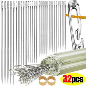 32/12Pcs Blind Needle Needle-side Hole Elderly Hand Sewing Needles Stainless Steel Self Threading Needles DIY Sewing Supplies