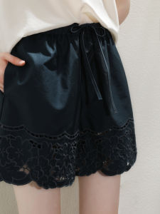 Miccbeirn | Comfortable Cotton Embroidered Elastic Waist Shorts For Women Casual Summer Loose Fit Artistic Lady Style Dark Blue Miccbeirn