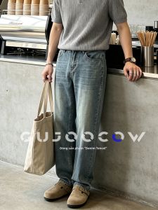 GUJOOCOW | Quần Jeans Rộng Thoáng Dáng Suông Đã Tẩy Mờ Phong Cách Bình Dân