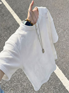 ZHUOCAN | Embroidered White Waffle Polo T-Shirt