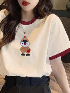 SUSHOUWANGE | Vintage Color Block Crew Neck Cotton T-Shirt
