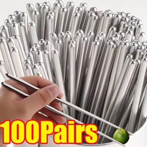 1-100Pairs Reusable Stainless Steel Chopsticks Non-Slip Chinese Japanese Korean Chopsticks Household Kitchen Food Tableware