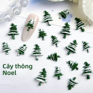 30 Món Trang Trí Móng Tay Nhựa Hình Cây Thông Giáng Sinh Thiết Kế 3D Tuyết Trắng & Cây Xanh Giả Cho Làm Móng Tự Làm Phong Cách Tối Giản