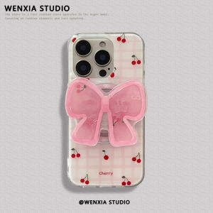 Cherry Butterfly Knot Magnetic Absorption Phone Case Stand Compatible with  17 16ProMax New Model 15 Dual Layer 14 Full Cover 17ProMax Soft Shell 13ProMax Huawei