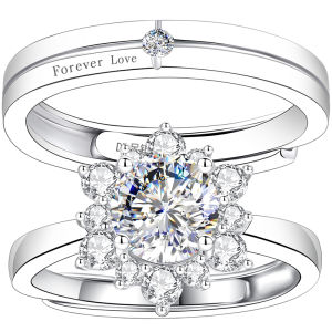 East Beauty | Couples Sterling Silver Ring Moissanite Engagement Wedding Rings