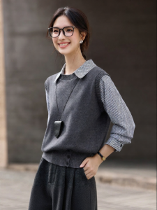 Vimly | Đồ Knitwear Phong Cách Hai Mảnh Dáng Rộng Màu Sắc Kẻ Ngang