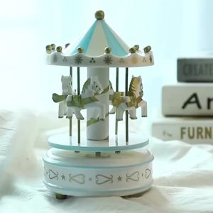 Carousel Music Box Cake Decorative Ornament Baby Birthday Gift Toys Desktop Carousel Toys Handwork 4 Horses Music Box Gifts