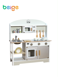 PlayPark Kitchen Set Toy For Girl Wooden Play Kitchen With Accessories Pots Pans Lights Sounds Cooking Toys For Kids