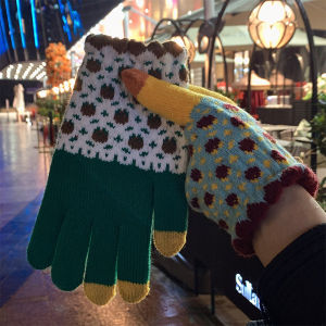 XUANXUAN | Warm Knitted Woolen Gloves 2024 Autumn Winter Korean Pattern Couple Style Cycling Thermal Gloves Fingerless Mittens For Youth