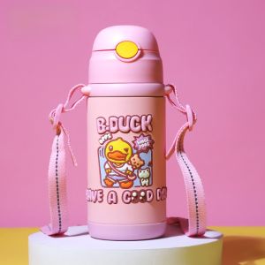 Portable Childrens Yellow Duck Insulated Water Bottle Straw Cup 301ml-400ml Stainless Steel for Kindergarten Boys And Girls