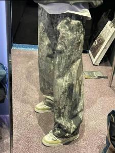 American AC Style New 3D Digital Camouflage Splashed Ink Print Worn Low Waist Wide Leg Mens Jeans Long Pants Casual Jeans