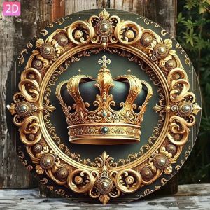 Vintage Golden Crown Flat Aluminum Metal Sign Decorative Plaque for Wall Garden Cafe Bar 7.87x7.87 Inch Rustproof