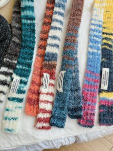 Korean Style Long Rainbow Patchwork Plush Scarf Womens Spring Autumn Fashion Versatile Cute Decorative Neck Warmer
