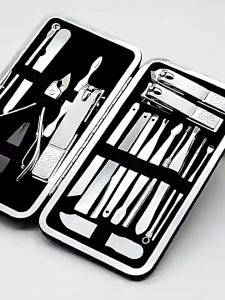 19pcs Manicure Pedicure Set Nail Clippers Cuticle Nipper Grooming Kit for Hand Foot Care Travel Penjagaan Kuku
