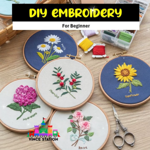 Kit Sulaman DIY dengan Gelung 12cm DIY Embroidery Kit with 12cm Hoop Beginner Cross Stitch set  刺绣手工 DIY 材料包初学者
