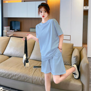 Summer 100% Cotton Short Sleeve Pajamas Two-piece Set Female Students Cartoon Large Size Can Go out Outerwear Homewear Suit