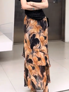 MANMI | Chân Váy Dài Cao Waisted Ruffle Không Đều Mới