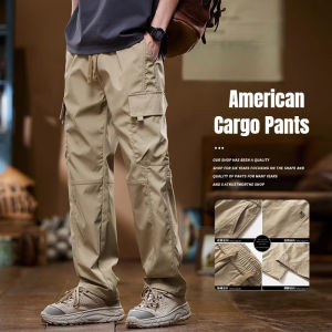 Retro Cargo Pants for Men High-street Fashion Trouser Straight Leg Casual Trendy 6 Pockets Pants Outdoor Hiking Joggers