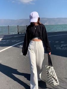 Korean style Hight-Waisted Jeans Seluar panjang Perempuan Korean Style Wide Leg Jeans Slim Straight Jeans Selua Muslimah