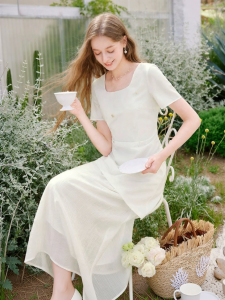 XIANGYING | Commuter Elegant French Style Faux Two-Piece Irregular Hem Waist-Cinching Long Dress