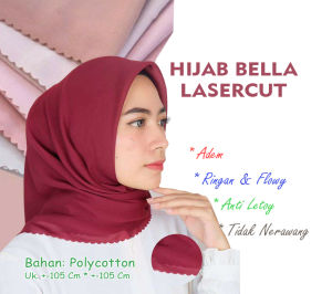 Hijab Bella Square Lasercut Segi Empat Polly Cotton Jilbab Kekinian Kerudung Double Hycount Anti Letoy Flowy Adem Tidak Nerawang Termurah