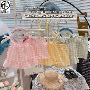 ฤดูร้อนชุดสองชิ้นลายสก๊อตควบคุมโบว์สลิงสูทสาวแฟชั่นเสื้อกั๊กกระโปรง Summer vest dress【LittleLion】