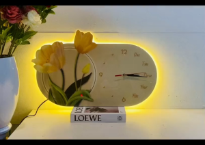 (ẢNH CHỤP) Tranh đồng hồ đèn led hoa tulip 20 trang trí decor quà tặng kèm đinh