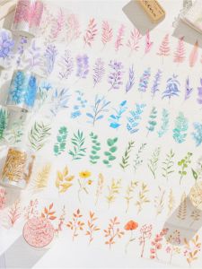 Gimue Green Field Whispers PET Washi Tape with Die-cut Plant And Flower Designs Small Fresh And Clean DIY Scrapbooking Material Decorative Stickers