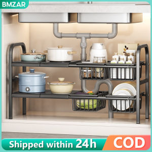 BMZAR Extendable Adjustable Height Stainless Steel Kitchen Organizer Under Sink Rack Kitchen Storage Shelf