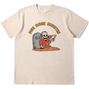 Fun Cotton T-Shirt American Casual Loose Short Sleeve Men Women Style Couple Pure Cotton White Enhancing Tee Play Five More Minutes