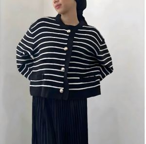 COD Shexhy Stripes Knit Cardigan Premium - Stripes Knit cardigan Wanita Bahan Rajut Premium Tebal/ knit cardy/ cardigan musim hujan/ cardigan natal
